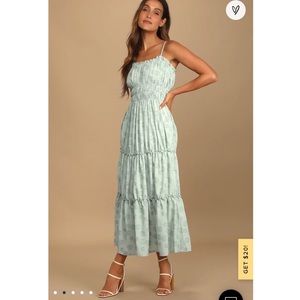 Bloom Sweetly Sage Green Tiered Maxi Dress